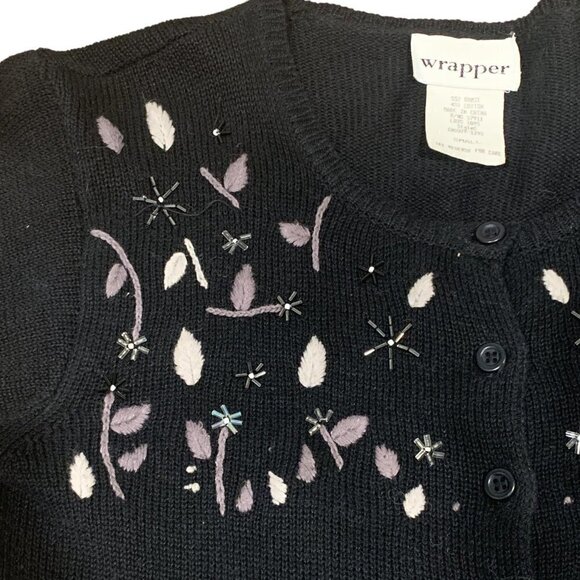 Vintage Black Beaded Embroidered Cardigan Sz S by Wrapper  #87B - Picture 8 of 13